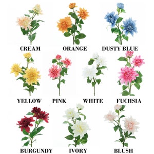 30" Ivory Artificial Dahlia Faux Flower Stems, Silk Dahlia Vase Flowers ...