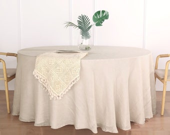 108" Beige Premium Faux Linen Round Tablecloth, Wrinkle Resistant Table cloth, Rustic Wedding, Home Decor, Faux Burlap Tablecloth