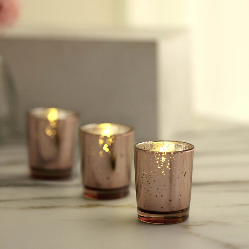 12 Pack Rose Gold Mercury Glass Candle Holders Votive Tea Etsy