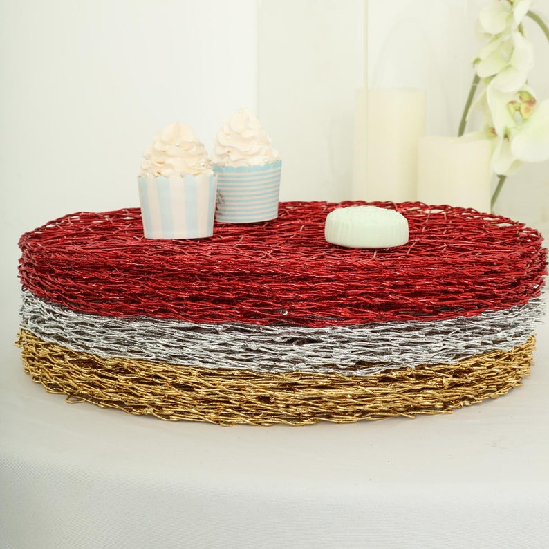 6 Pack 15 Gold Metallic String Woven Placemats Round Etsy