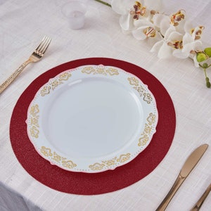 6 Pack | Burgundy Sparkle Placemats Non Slip Decorative Table Placemat, Round With Glitter Sparkles