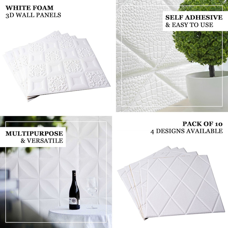 10 Pack | 40 Sq.Ft White 3D Brick Wallpaper, Self Adhesive Home Decor Waterproof Brick Wall Decals, Peel and Stick 3D Foam Brick Wall Tiles