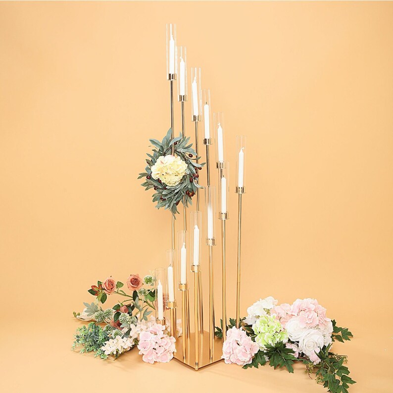 57 12 Arms Gold Cluster Candle Holder With 12 Glass Etsy