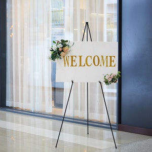 Large 65&quot; Black Metal Easel Stand, Wedding Sign Tripod Stand, Collapsible Sign Holder, Number Display Floor Stand, Photo Frame Display Stand