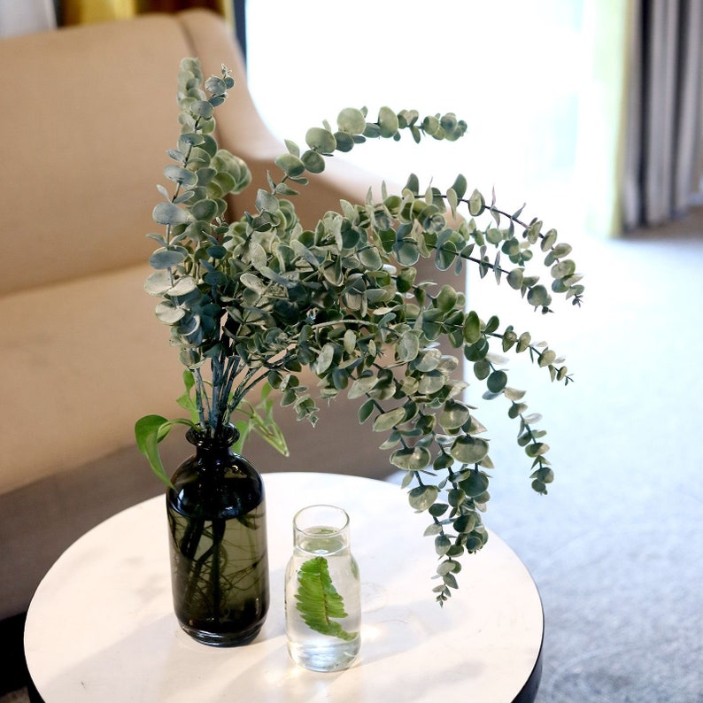 3 Bushes | 30inch Silk Eucalyptus Leaves Spray, Artificial Eucalyptus Leaves, Faux Greenery For Wedding - Frosted Green