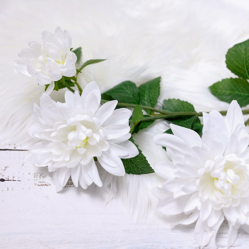 30 White Artificial Dahlia Faux Flower Stems Silk Etsy
