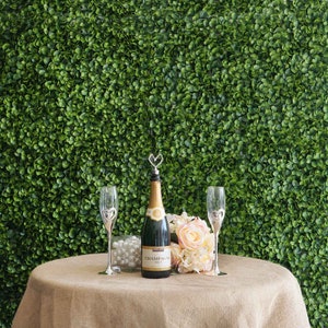 May include: A champagne bottle with a heart-shaped bottle stopper, two champagne flutes, and a bouquet of pink roses on a beige tablecloth in front of a green artificial wall.