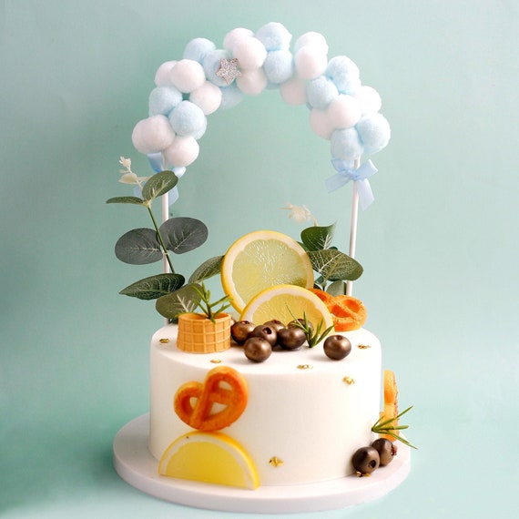 Décoration de gâteau en arc de boule de coton bleu/blanc