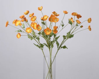 2 Bushes | 33" Stem Orange Artificial Poppy, Silk Flower, Wedding Flowers, Poppy bouquet, Vase Flowers, Floral Arrangements