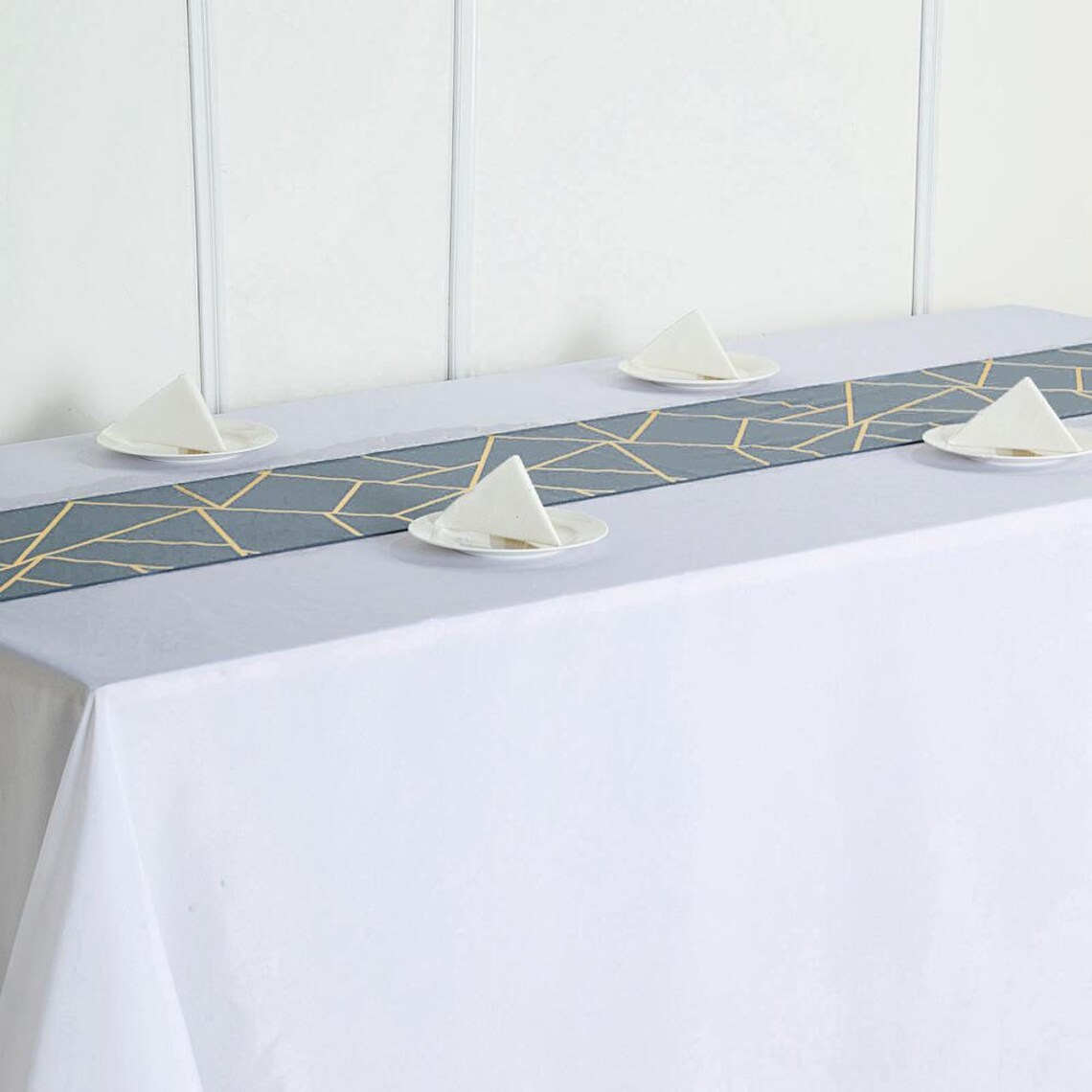 9 FT Dusty Blue Table Runner With Gold Foil Patterns Etsy