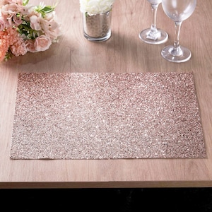 6 Pack Gold Metallic Non Slip Placemats, Rectangle Vinyl Table