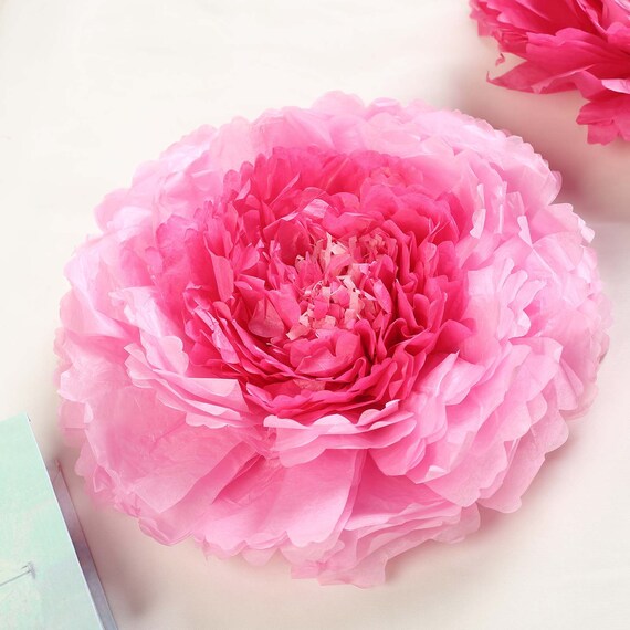 2 Fuchsia Big Rose Paper Craft Flowers - Pack of 12