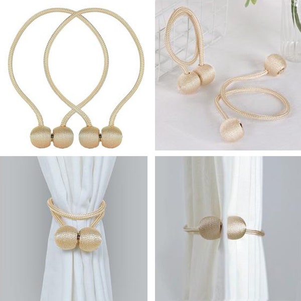 Set of 2 | Magnetic Curtain Tiebacks, Drape Tie Backs Decorative Holdbacks for Window Panels - Champagne