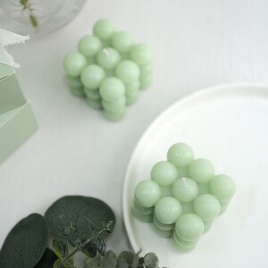 2 Pack | 2" Sage Green Bubble Cube Decorative Paraffin Wax Candle Set, Unscented Long Burning Pillar Candle Gift