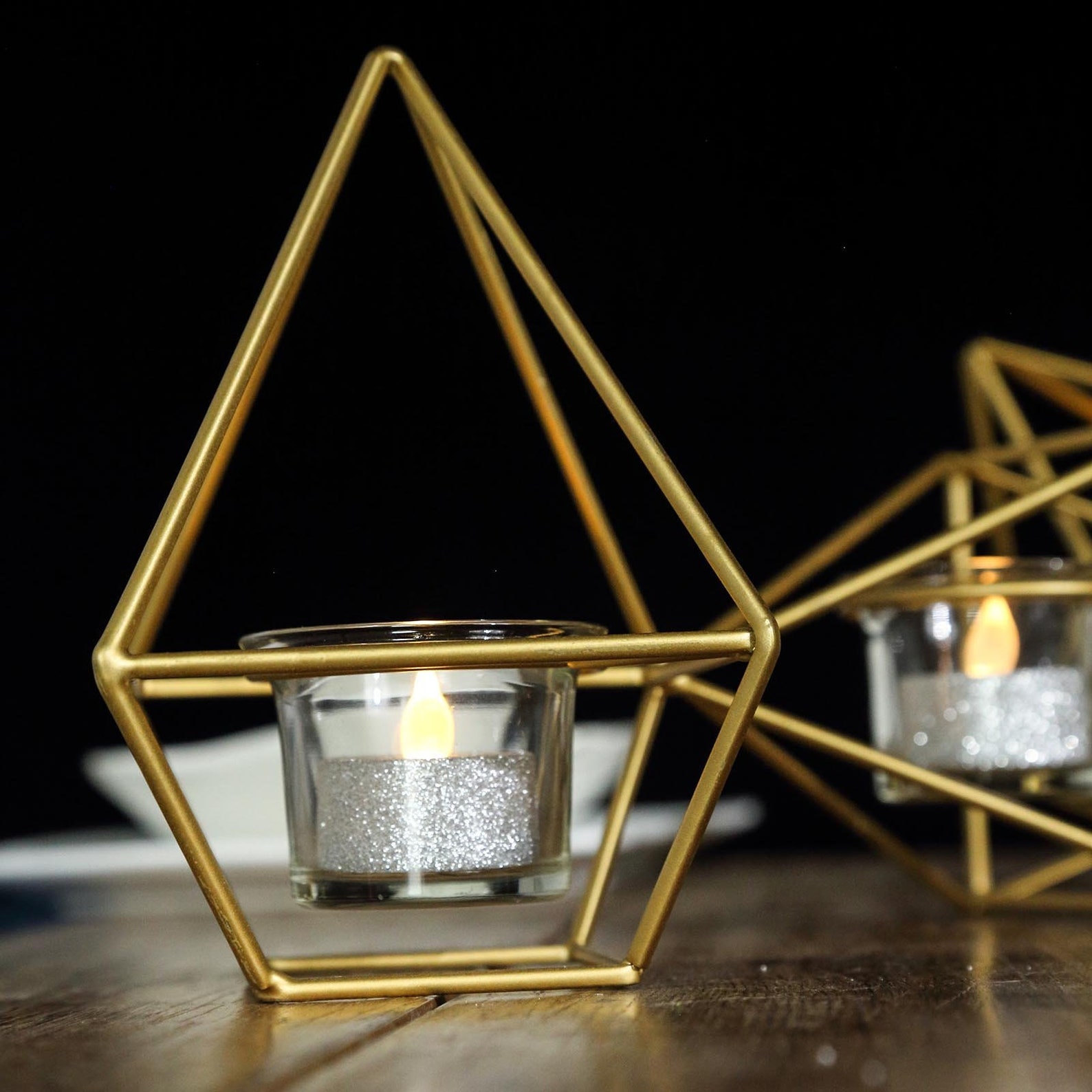 Efavormart 11.5\" Gold Geometric Candle Holder Set 2 Metal Geometric Centerpieces Joint Together