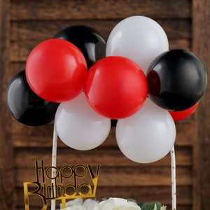 Set of 9 | Mini Balloon Cake Topper, Balloons For Birthday, Party, Anniversery, Balloon Garland For Cake Decoration - Red/Black/White