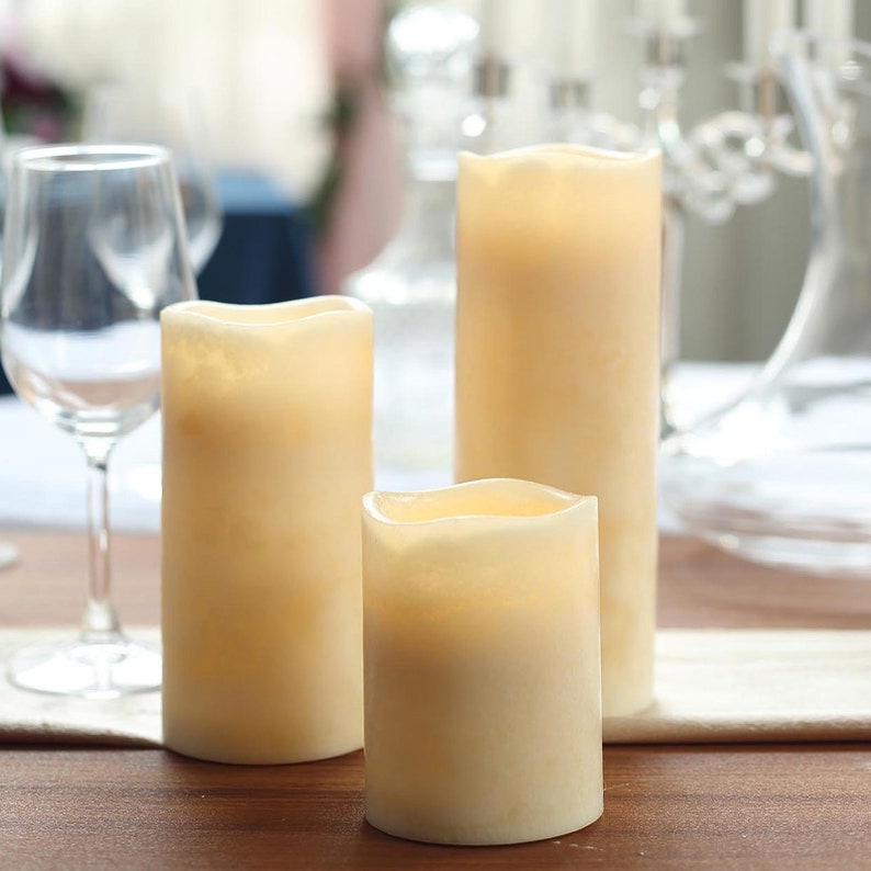 Set of 3 Ivory Flameless Pillar Candles Candle Pillars With Etsy