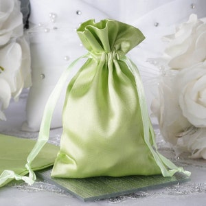 12 Pack | 4”x6” Apple Green Satin Favor Bags, Drawstring Pouch, Wedding Party Favors, Gift Bags, Jewelry Bags, Drawstring Bulk Favor Bags