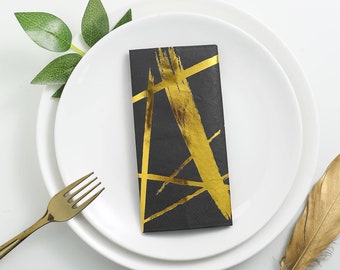20 Pack - 3 Ply Metallic Gold Streaks Design Black Paper Napkins, Dinner Napkins, Disposable Napkins - Wedding Cocktail Napkins