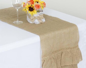 Natural CHAMBURY CASA Ruffled Rustic Burlap Runner