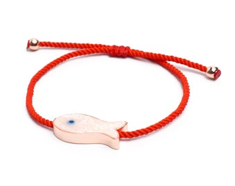 Fish Charm Bracelet, Fish Gold Jewelry Pendant, Evil Eye Protection, Nazar Amulet Bracelet, Ojo Bracelet, Macrame Fish Bracelet,Gift for Her