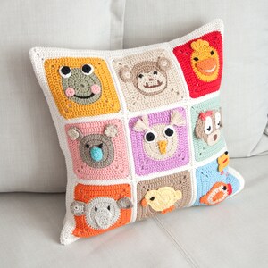 Granny Square Colorful Pillow Case, Animal Figured Cushion Cover, Granny Square Pillowcase, Nursery Pillow Cover, Kids Room Pillow Case image 9