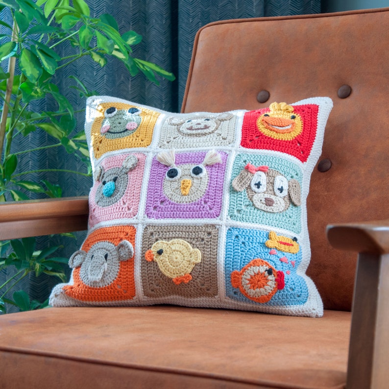 Granny Square Colorful Pillow Case, Animal Figured Cushion Cover, Granny Square Pillowcase, Nursery Pillow Cover, Kids Room Pillow Case image 8