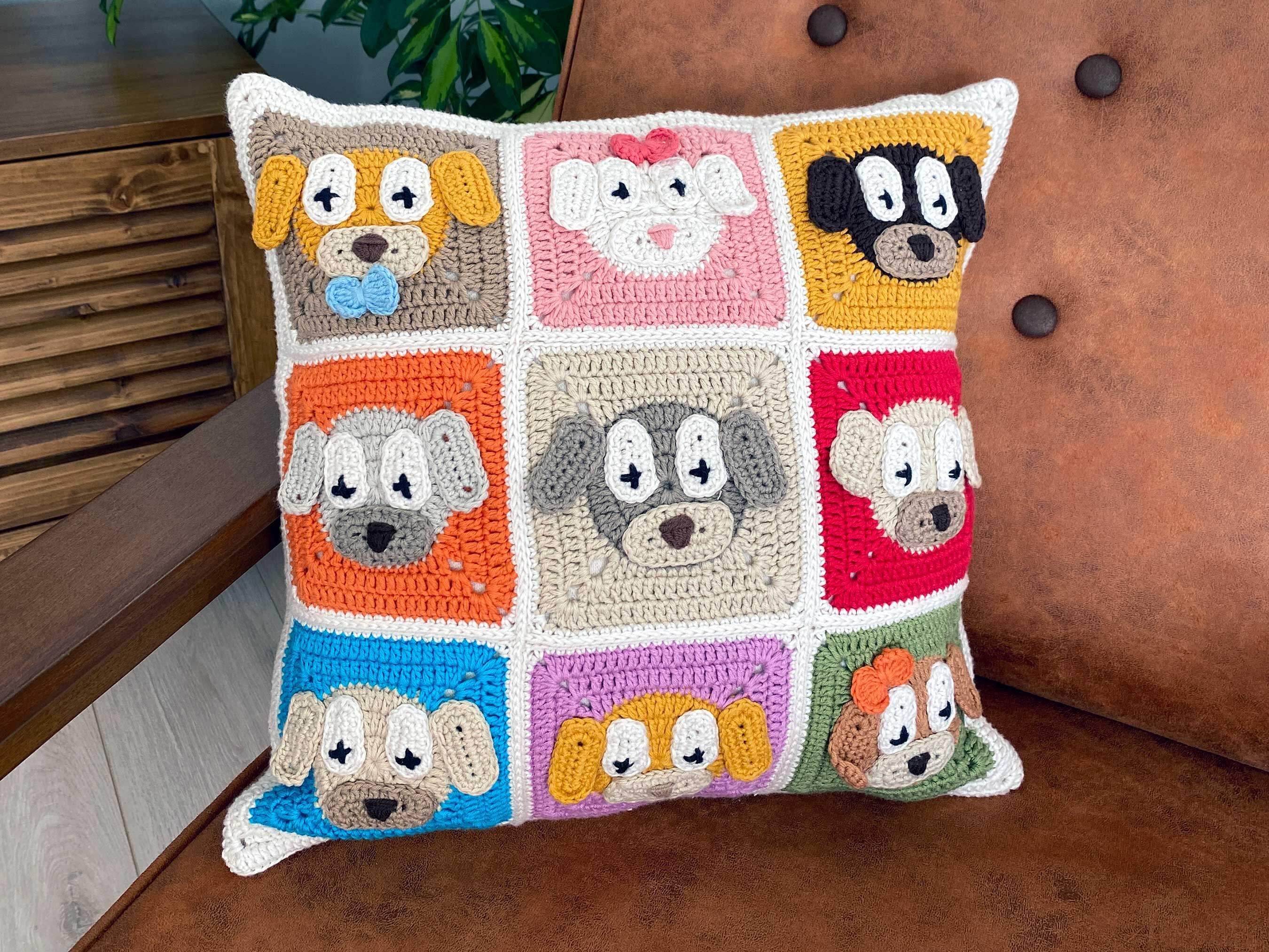Dogs Pillow Case Puppies Crochet Cushion Cover Dog Figured Etsy