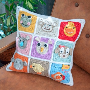 Granny Square Colorful Pillow Case, Animal Figured Cushion Cover, Granny Square Pillowcase, Nursery Pillow Cover, Kids Room Pillow Case image 10