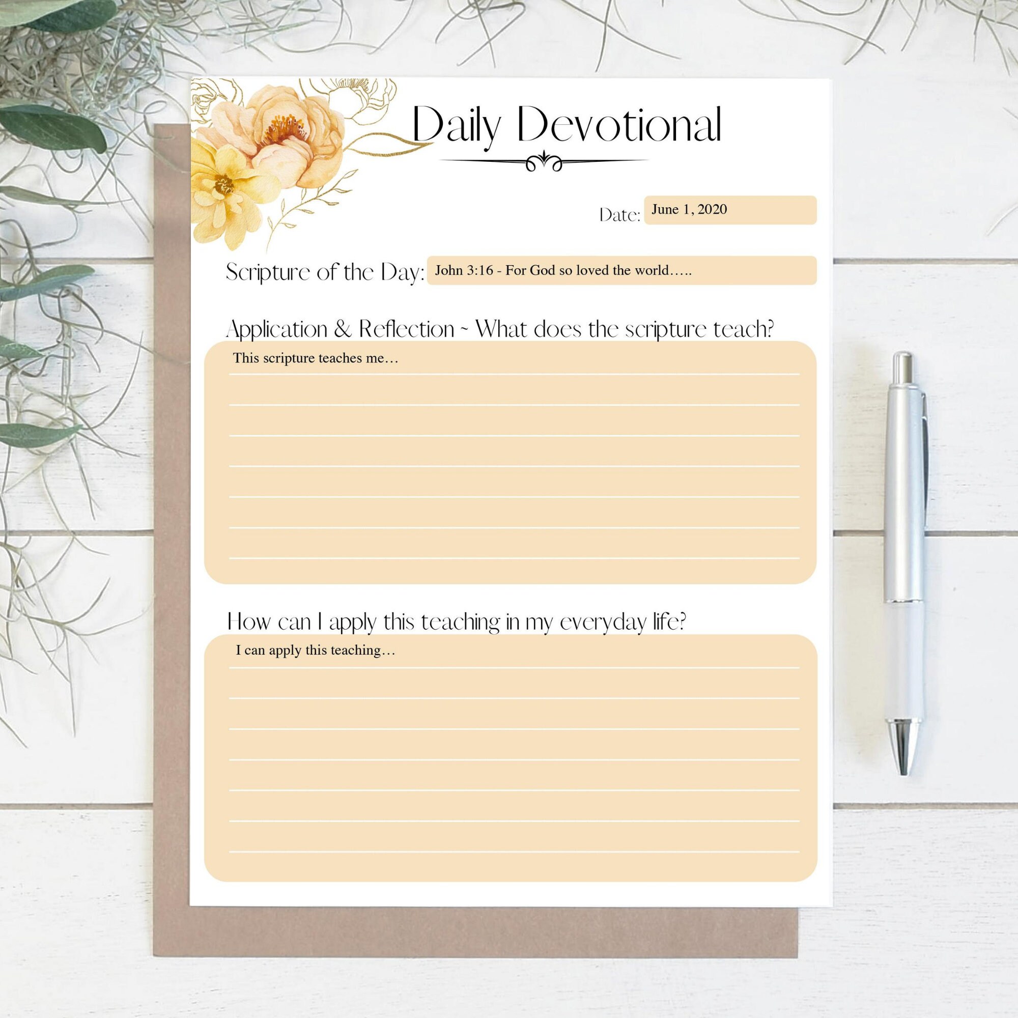Daily Devotional Printable, Bible Study Tool, PDF Devotional, Bible Study Planner, Bible Journal