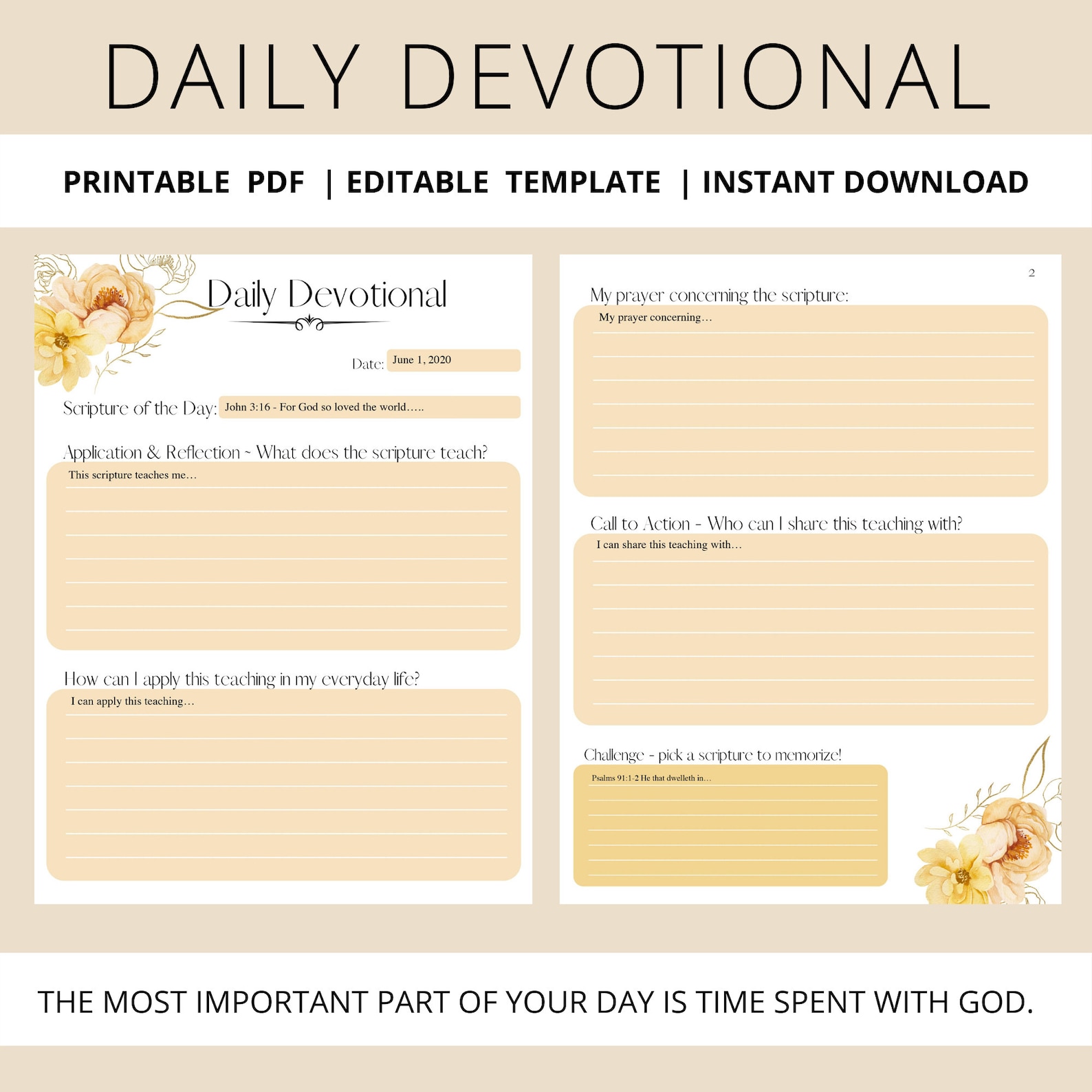 Daily Devotional Printable, Bible Study Tool, PDF Devotional, Bible ...