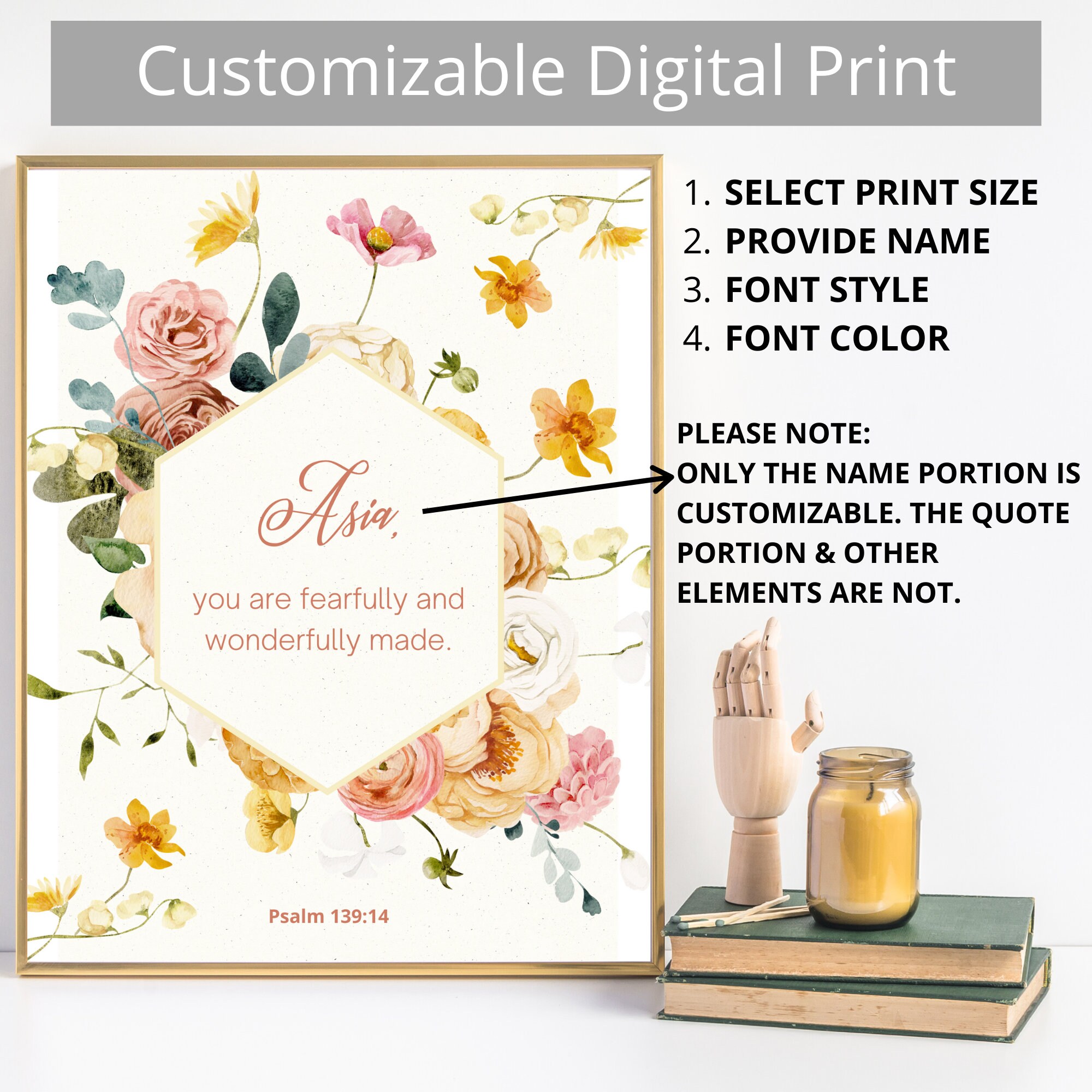 Custom Name Printable Wall Art, Digital Download, Christian Wall Decor ...