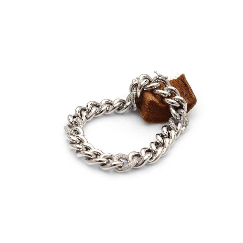 Holiday Gift For Her 925 Sterling Silver Bracelet Simple Gold Bracelet Charm Link Bracelet Dainty Silver Curb Link Zircon Chain Bracelet