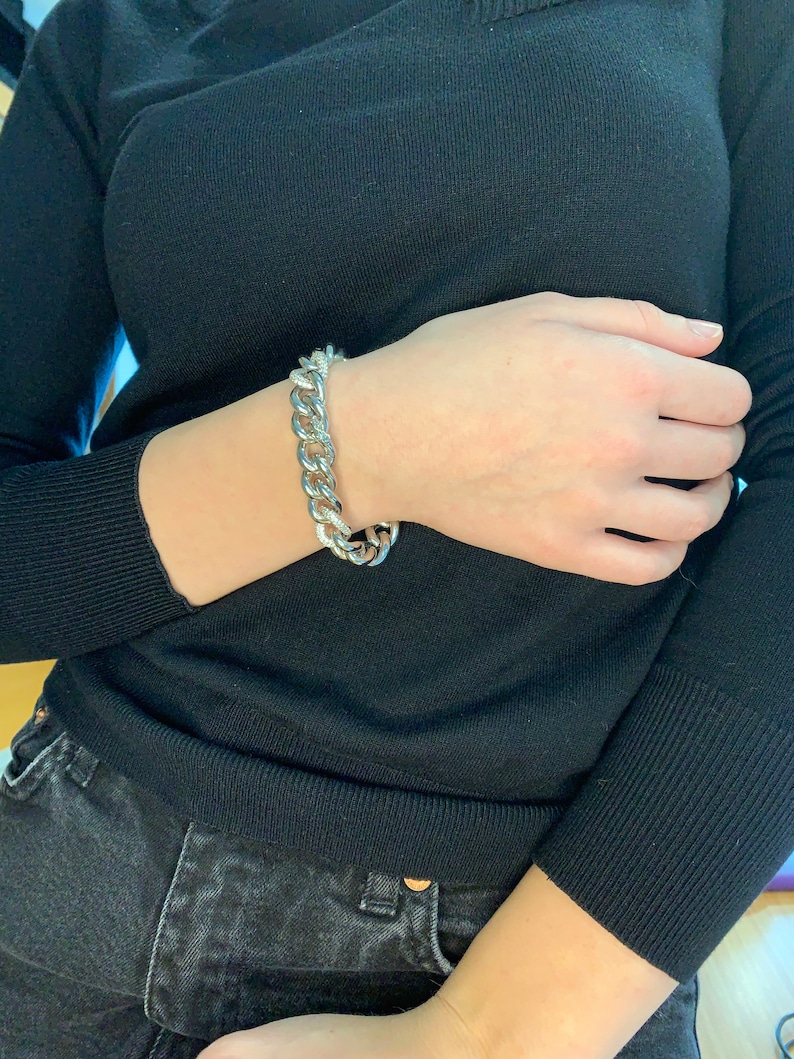 Holiday Gift For Her 925 Sterling Silver Bracelet Simple Gold Bracelet Charm Link Bracelet Dainty Silver Curb Link Zircon Chain Bracelet