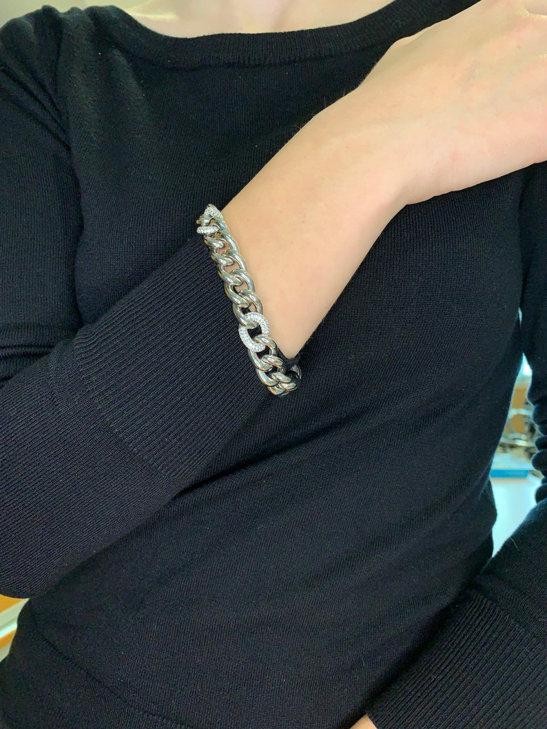 Holiday Gift For Her 925 Sterling Silver Bracelet Simple Gold Bracelet Charm Link Bracelet Dainty Silver Curb Link Zircon Chain Bracelet