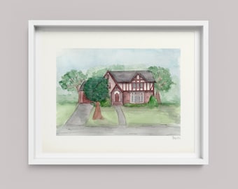 Custom Watercolor Home Portrait, Housewarming Gift