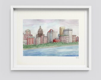 Providence Skyline Print, Rhode Island Watercolor Print *FREE US SHIPPING*