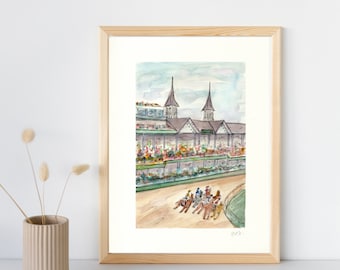 Churchill Downs Louisville, Kentucky First Turn Watercolor Print