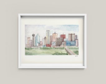 Dallas Wall Art, Dallas Skyline Art Print, Dallas Texas Art Print, Dallas Skyline Illustration