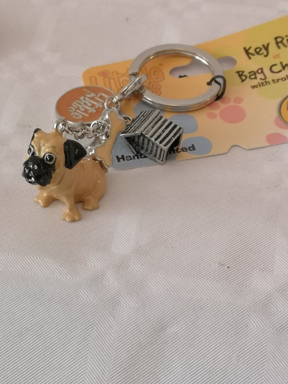 Little Paws by Aurora Keyring bag Charm Tan Pug Etsy UK