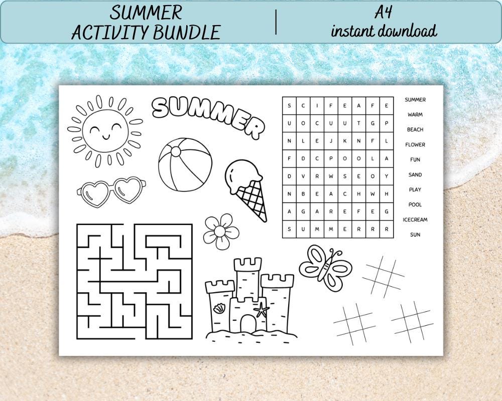 Printable Summer Activity Bundle for Kids | Placemat & Bingo | Instant ...