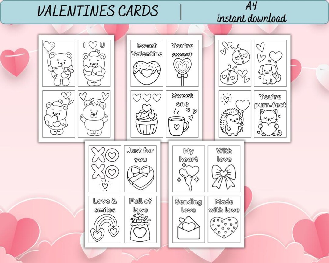 Printable Valentine Cards for Kids | Color Your Own, Black and White ...