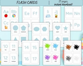 Early Learning Flashcard Bundle: Alphabet, Numbers, Shapes & Colors (PDF Download)