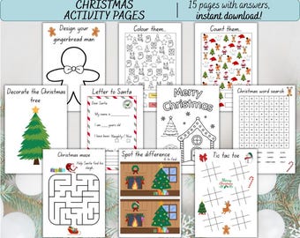 Printable Christmas Activity Pages: 10 Kids Games (PDF)