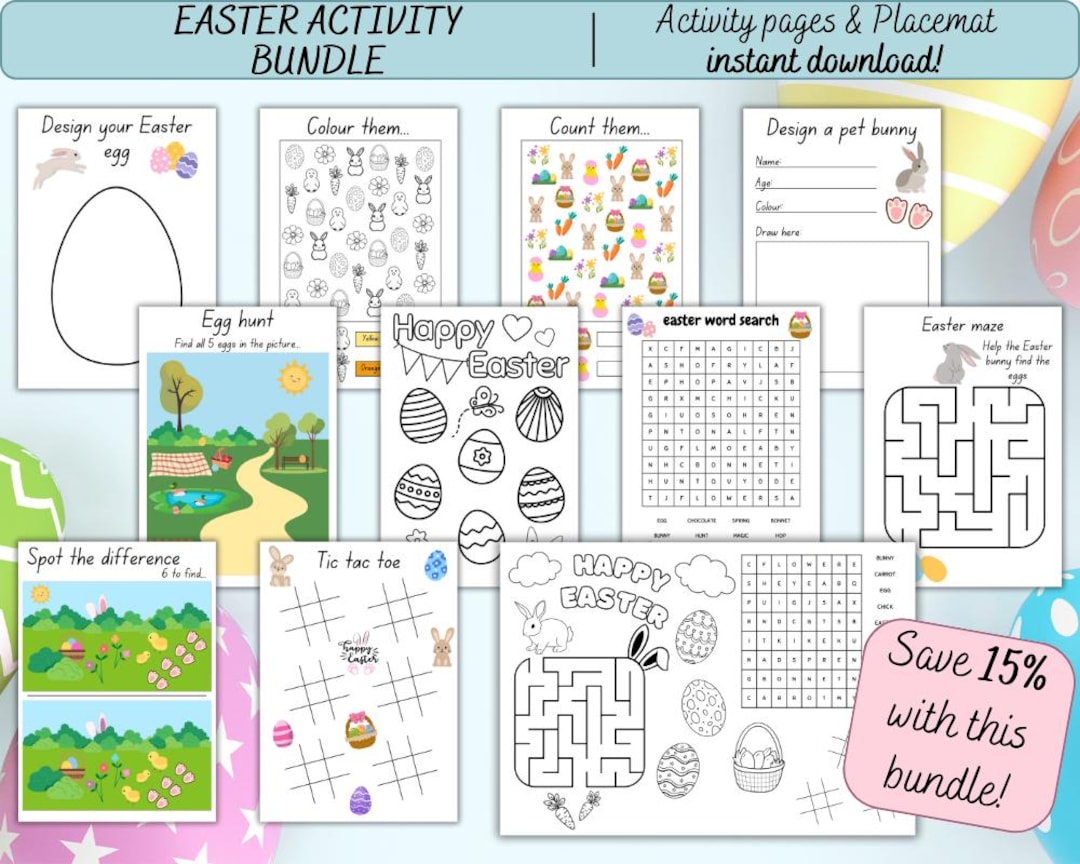 Easter Activity Bundle for Kids: Printable Games & Placemat (A4 Digital ...