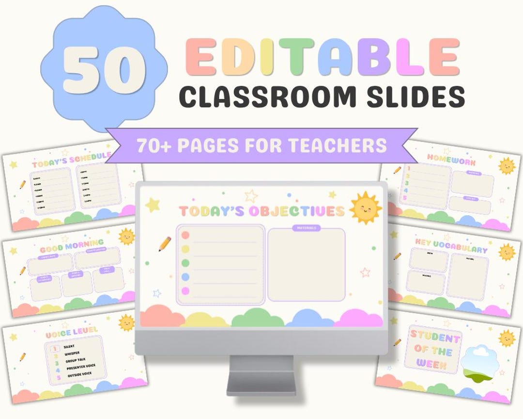 Editable Classroom Slides Canva Template | Rainbow Theme Lesson ...