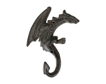 2pcs Of Cast Iron Rustic Fantasy Viking Dragon Wall Key Leash Coat Hook Decors