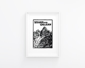 The Black Cuillin, Scottand Mountains Print (Scurr Nan Gillean) - Original Handmade Woodcut Print
