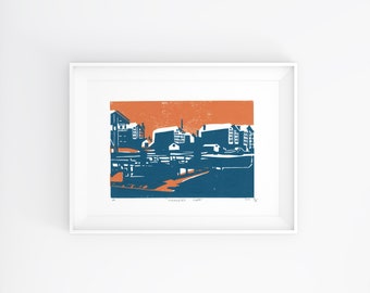 Historic Docks, Waterways, River Severn (Gloucester)  - Original Handmade Lino Print