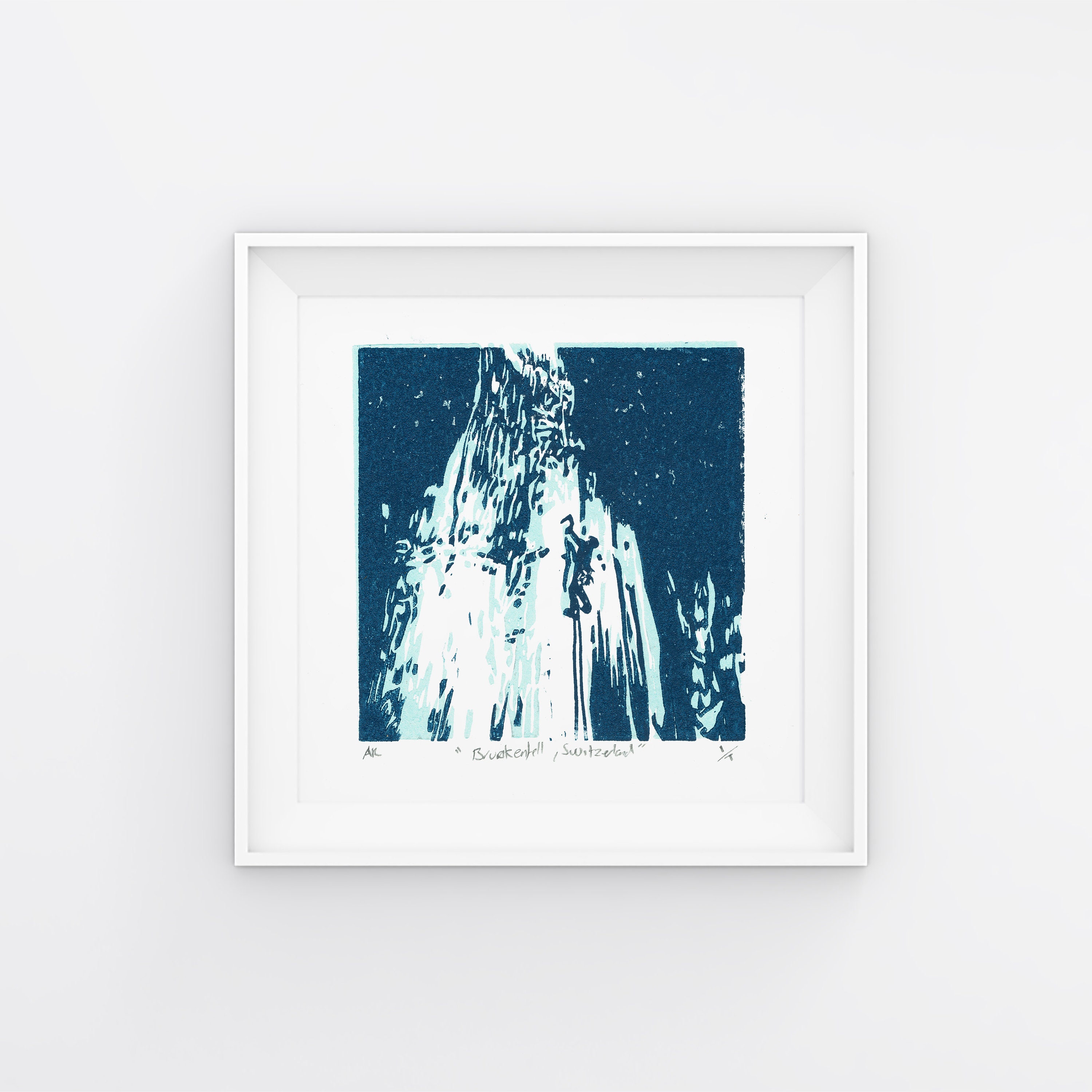 Ice Climber, Switzerland, Mountain - Original Handmade Lino Print